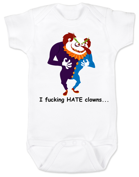 I hate clowns baby Bodysuit, creepy clown, clown phobia, circus, carnie