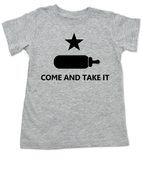 Come and take it toddler shirt, kid Texas Proud, Southern State Pride toddler shirt, Funny Texas toddler t-shirt, redneck kid, born in the south, gun rights, second amendment, Texas revolution, battle of Gonzales, right to bear arms toddler shirt, grey