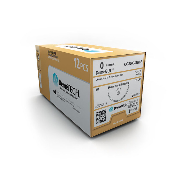 Product DemeTECH Chromic Catgut, 75cm Long, Brown, 2/0, 26mm Needle, 1/2 Circle, Round Bodied, DSH | CC222026B0P Image
