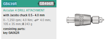 Product Aesculap Acculan 4 Small Jacobs Chuck w/Key Large Drill Attachment - 90 Day Warranty | GB639R Image