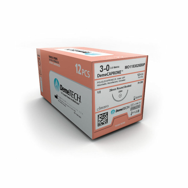 Product DemeTECH Poliglecaprone 25, 75cm Long, Violet, 2/0, 26mm Needle, 1/2 Circle, Round Bodied, DSH | MO282026B0P Image