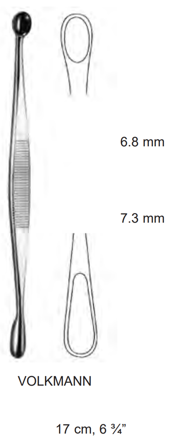Product Spectrum Volkmann Bone Curette, 6.75" (17cm), Straight, Double Ended, 6.8mm x 7.3mm, Oval/Oval | SAH.25-7002 Image