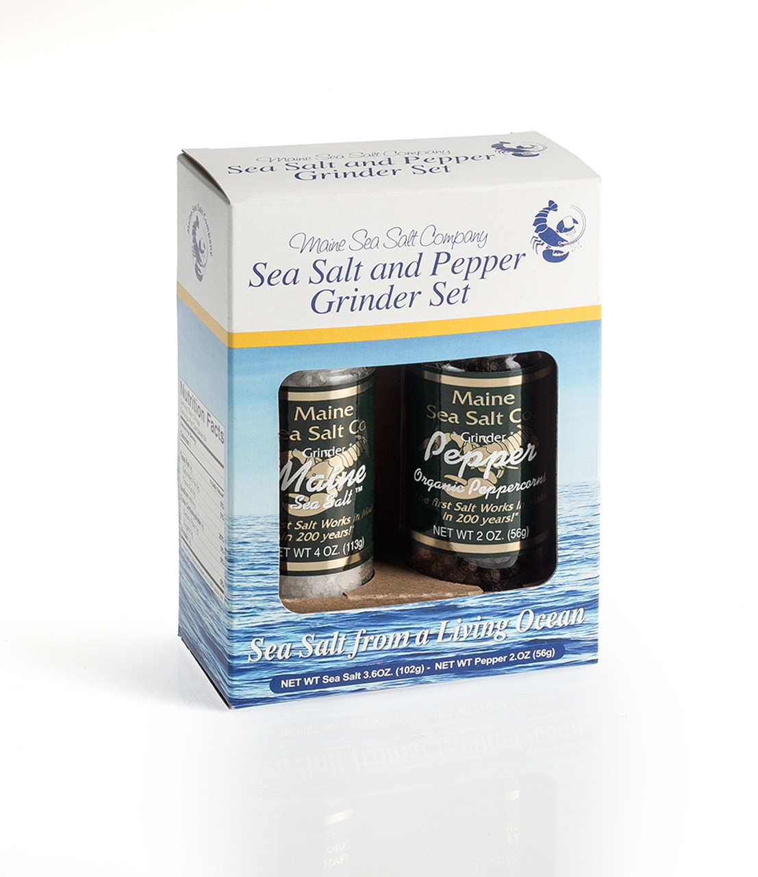 Maine Sea Salt & Peppercorn Grinder Set, 3.6 oz and 2 oz Pepper Grinder  [Six Sets In A Case] 10.45 WT (5718) - Maine Sea Salt Company