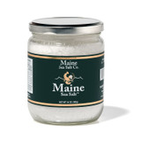 Maine Natural Sea Salt Coarse 14 Ounce, Sea Salt. Is a wide mouth glassd jar. Consumer friendly, recyclable. Our Natural Maine Sea Salt in a easy storage jar for the kitchen. A great value! Use  by the pinch, good for cooking, at the table. Not fine enough or dry enough for a salt shaker, nor coarse enough for a grinder or salt mill.