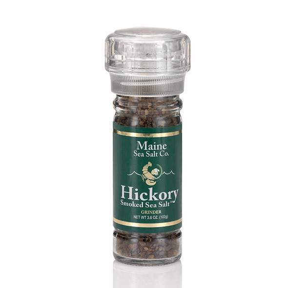 Hickory Smoked Maine Sea Salt. Smoked over a Hickory fire for a clean smoky taste.