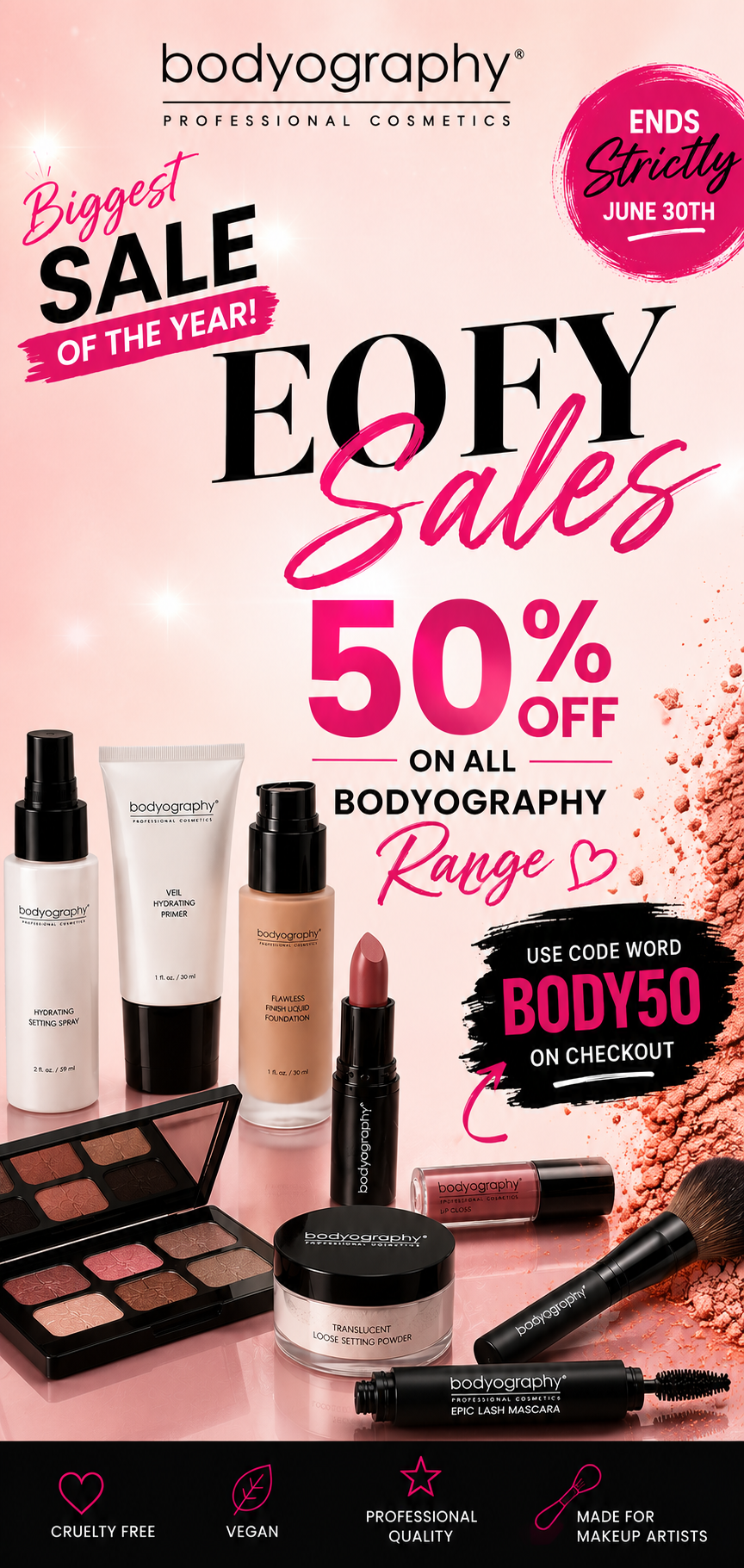 Bodyography is a professional, high-performance makeup brand celebrated for its long-lasting, skin-friendly formulas that deliver flawless results.