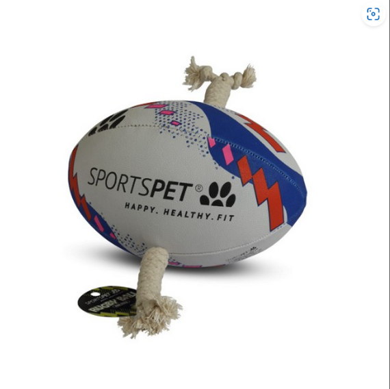 Sportspet Sportspet Rugby Ball Size 3 in White Blue and Red Inner Wolf