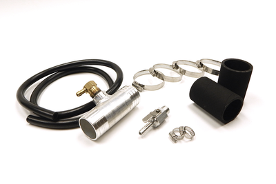 Southern Truck diesel auxiliary tank install kit for Ford Super Duty Chevy GMC HD and RAM with 1.5 inch aluminum tee, fuel hose, shut-off valve and clamps