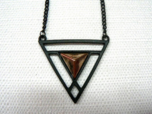 Solar Vortex Gun Metal Necklace with Copper Tone Accent