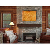 Dressage horse painting in a living room scene above a fireplace