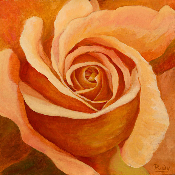 painting of a close up view of an orange rose center