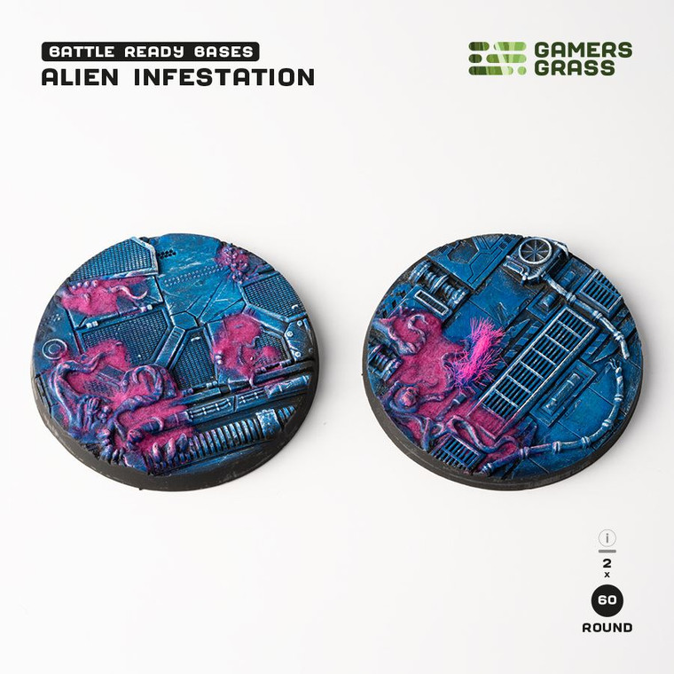 Gamers Grass Alien Infestation Bases, Battle Ready - Round 60mm (x2)