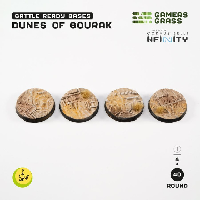 Gamers Grass Dunes of Bourak Bases, Battle Ready - Round 40mm (4x)
