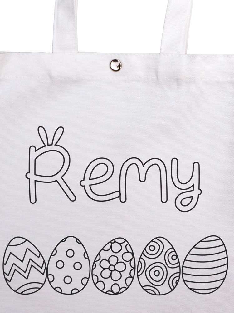 Close up of Easter Persaonalised Colouring Canvas Tote Bag