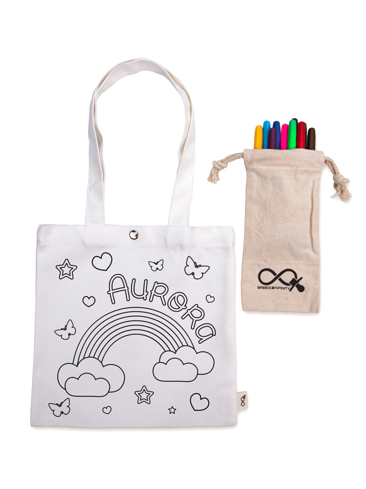 Rainbow Personalised Colouring Canvas Tote Bag with Markers