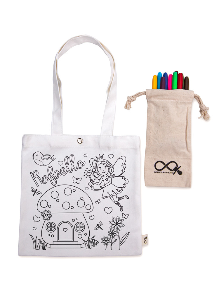 Fairy Garden Colouring Canvas Tote Bag with Washable Markers