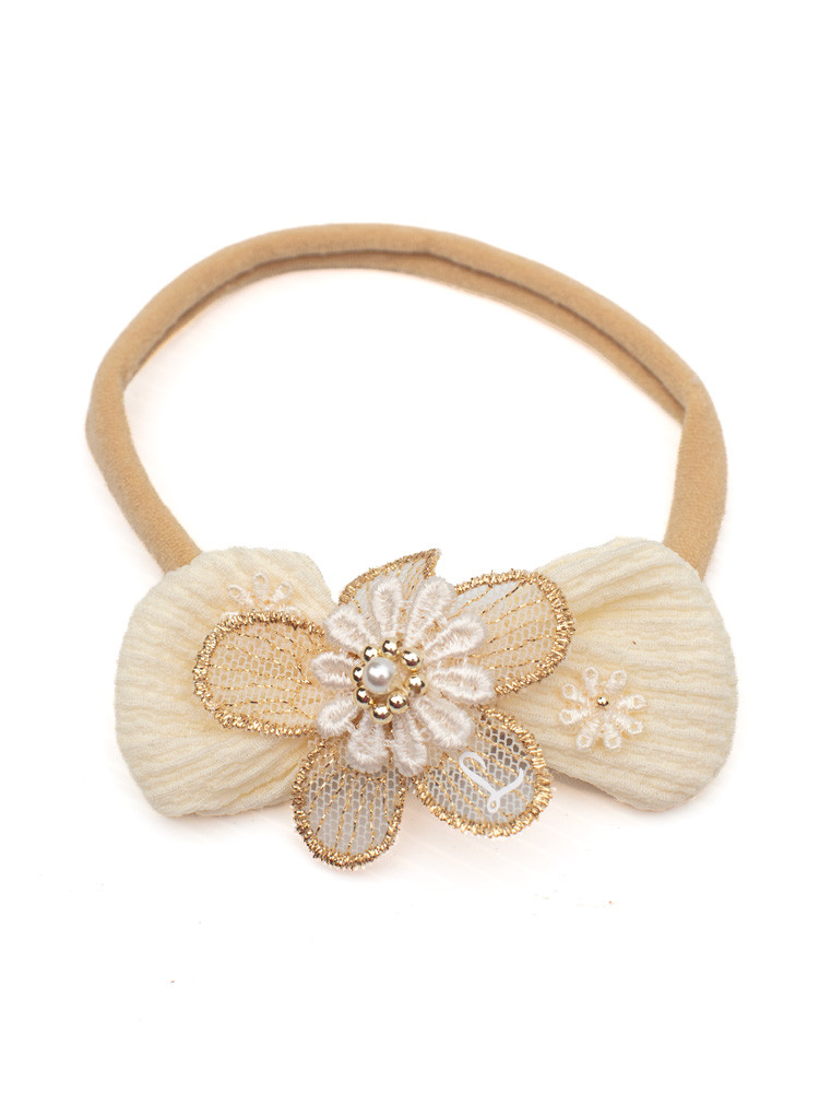 Personalised baby shoes and matching floral headband with gold and pearl details