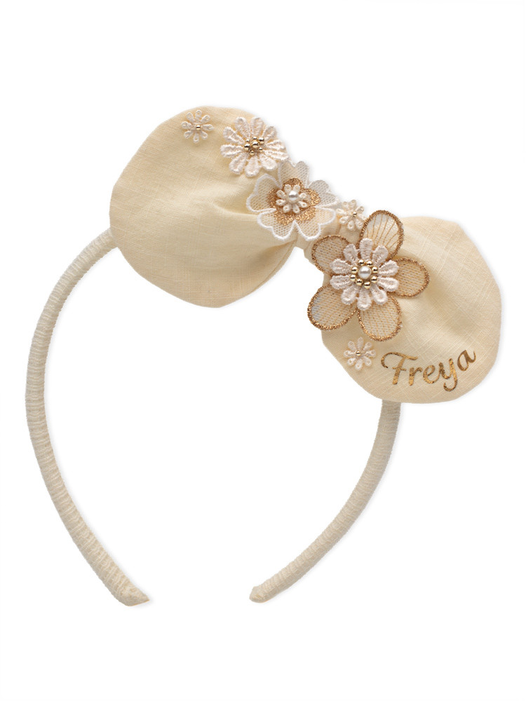 Blossom & Lace personalised ivory bow headband with floral lace