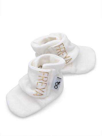 Rift Personalised Baby Booties with Foil Gold print Rift Personalised Baby Booties with Foil Gold print