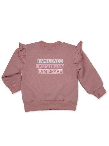 Back side of the Affirmations Personalised Jacket in Pink with Pink print Back side of the Affirmations Personalised Jacket in Pink with Pink print