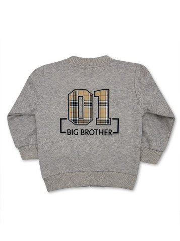 Back side of the Big Brother Personalised Jacket in Grey with Plaid print and Black outline Back side of the Big Brother Personalised Jacket in Grey with Plaid print and Black outline