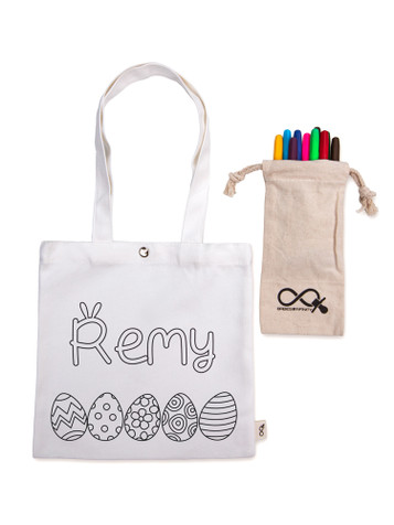 Easter Persaonalised Colouring Canvas Tote Bag with Markers