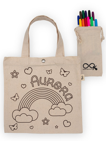 Rainbow Personalised Colouring Canvas Tote Bag with Markers Rainbow Personalised Colouring Canvas Tote Bag with Markers