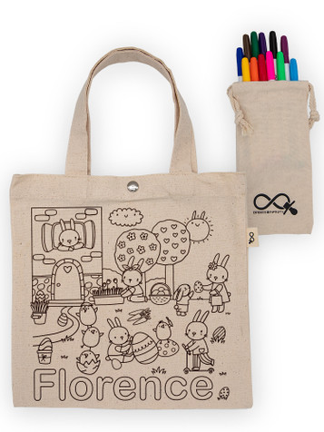 Easter Bunnies Colouring Canvas Tote Bag with Washable Markers Easter Bunnies Colouring Canvas Tote Bag with Washable Markers