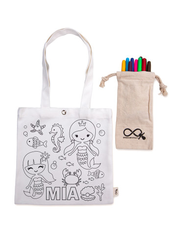 Mermaid Colouring Canvas Tote Bag with Washable Markers