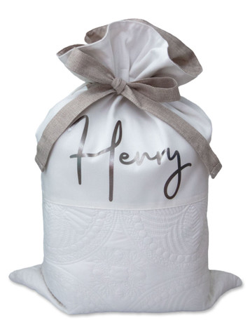 Statement Personalised Quilted Santa Sack with Metallic Tungsten print