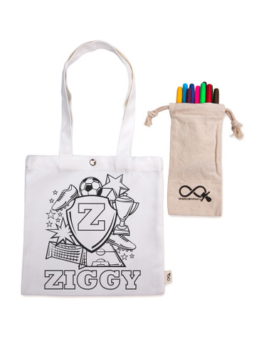 Soccer Personalised Colouring Canvas Tote Bag with Washable Markers