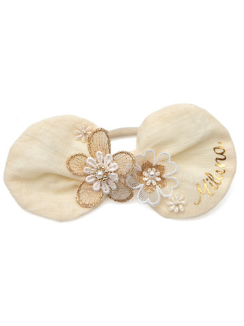 Blossom & Lace personalised ivory bow hair elastic with floral lace