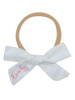 Bow Modern Cursive Personalised Headband in White with Coral print