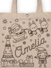 Close up of Santa Sleigh Personalised Colouring Canvas Tote Bag