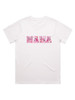 Soft Floral Mama Classic T-shirt in white, featuring a vibrant floral ‘MAMA’ print -designed for matching Mama & Mini outfits