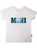 Ocean Mini T-shirt in white, featuring a deep blue ocean-inspired ‘MINI’ print — designed to match our Mama T-shirts for the perfect Mama & Mini set