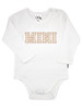Gingham Mini Onesie in white, featuring a neutral tan gingham ‘MINI’ print — designed to match our Mama T-shirts for the perfect Mama & Mini set