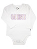 Gingham Mini Onesie in white, featuring a soft lilac gingham ‘MINI’ print — designed to match our Mama T-shirts for the perfect Mama & Mini set