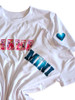 Optional sleeve detail showing personalised heart accents - one for each child, printed to match your chosen design
