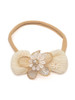 Personalised baby shoes and matching floral headband with gold and pearl details