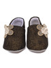 Black and gold personalised pre-walker baby shoes with floral lace detail