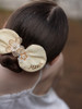 Personalised Blossom & Lace bow hair elastic worn in a bun