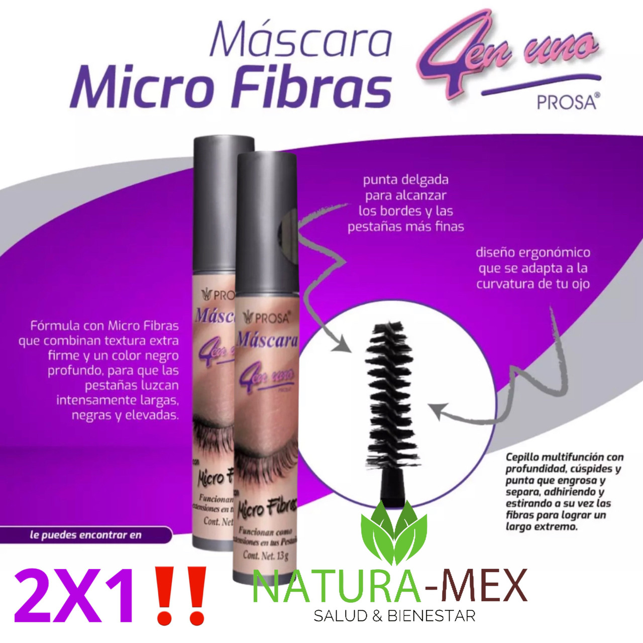 Máscara Microfibras Mascara Prosa Micro Fibers Nylon 4 in 1 Lengthening 2x1