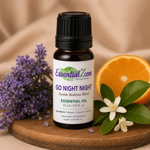 Go Night Night bedtime essential oil blend with Petitgrain and Hungarian Lavender homeopathically blended in organic sunflower oil