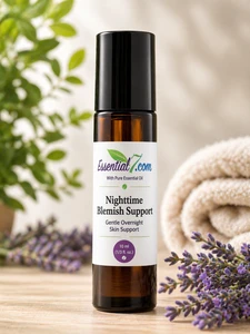 A 10ml essential oil roll-on designed for nighttime use to support blemish-prone skin with a gentle, balanced approach.