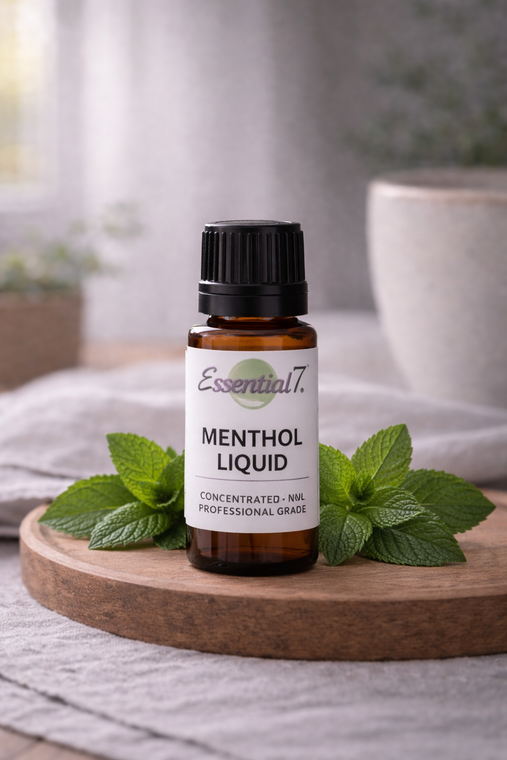 Menthol liquid professional grade for formulation use by Essential7, concentrated cooling aromatherapy blend with peppermint leaves