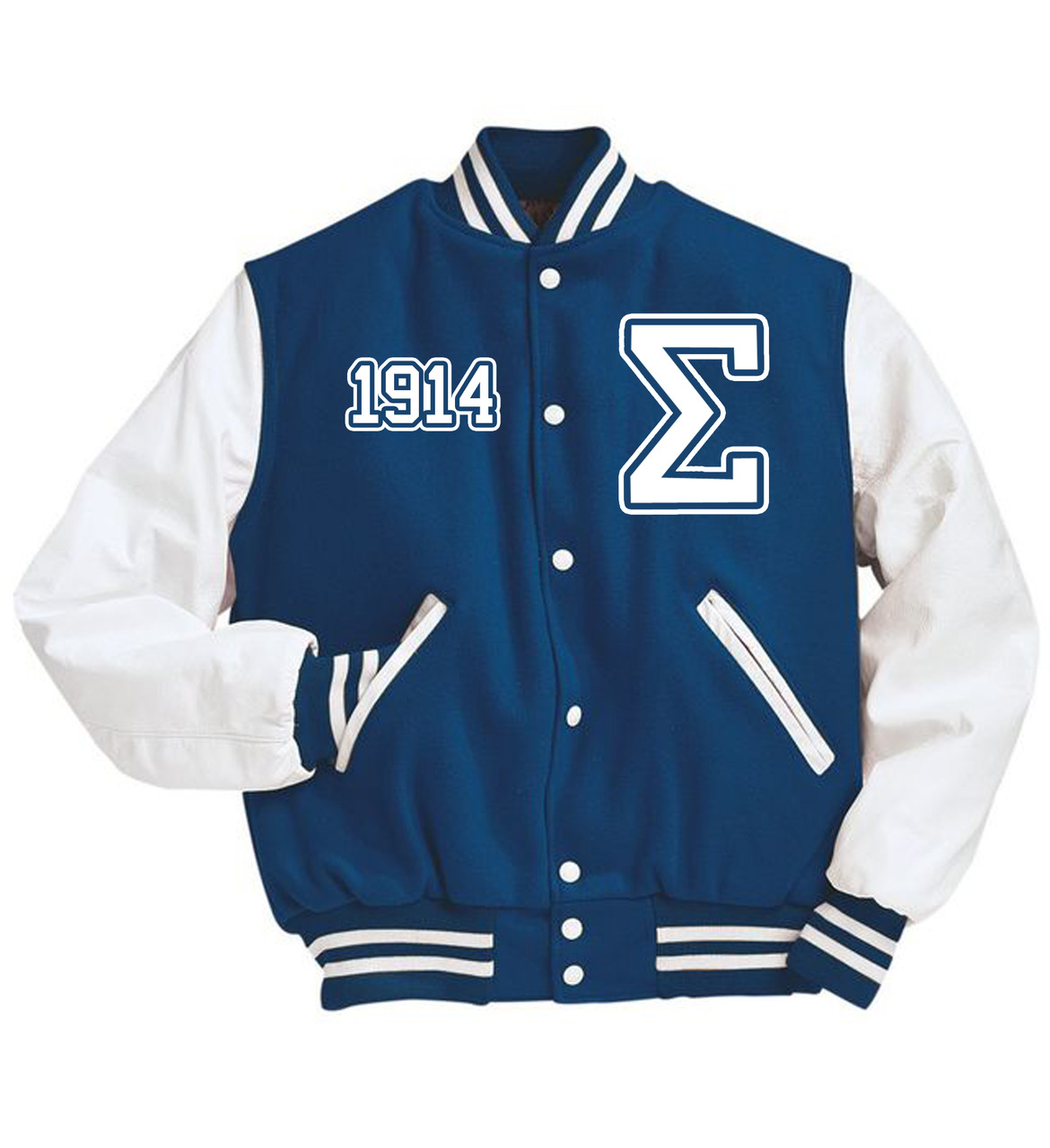 Sigma Blue & White W/ White Patch Cotton Varsity Jacket 2.0 – Tenets