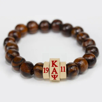 G1646 KAPPA ALPHA PSI NATURAL WOOD BEAD BRACELET W STAINLESS STEEL CHARM 650