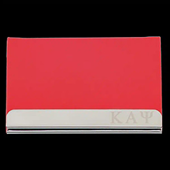 G457-KAPPA ALPHA PSI LASER ENGRAVED BUSINESS CARD HOLDER STAINLESS STEEL WITH RED LEATHER 450