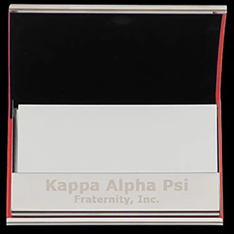 G457-2-KAPPA ALPHA PSI LASER ENGRAVED BUSINESS CARD HOLDER STAINLESS STEEL WITH RED LEATHER 450
